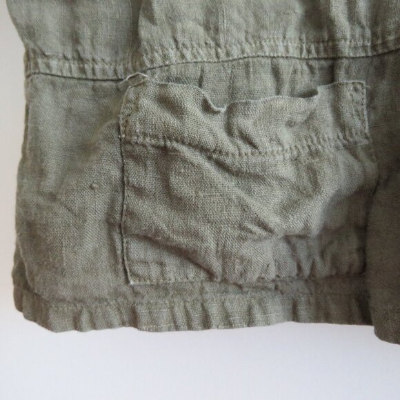 VINTAGE TOM TOM USA 100% Linen Cropped Blazer Jacket Khaki Green Lagenlook S - Picture 7 of 15